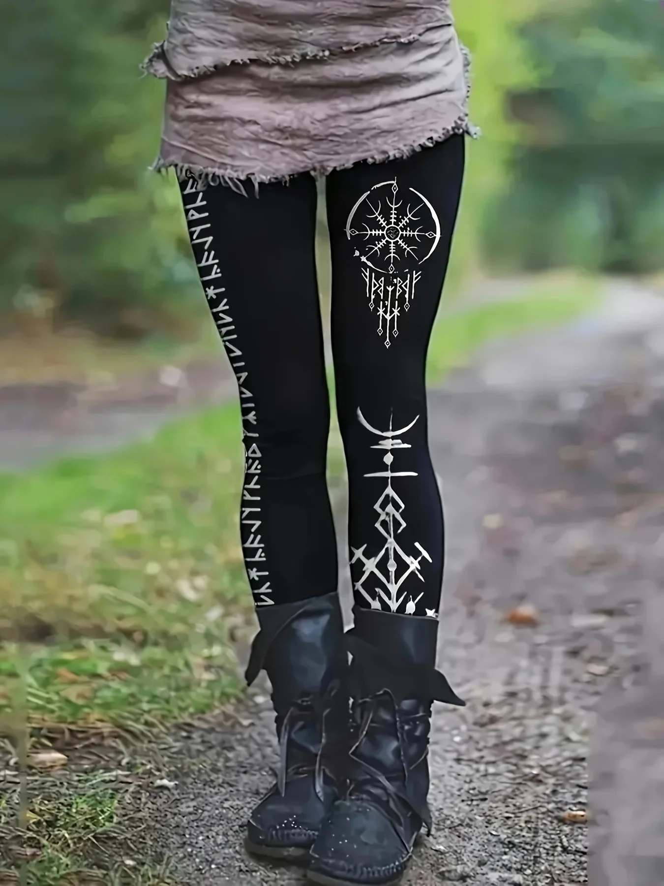 519 Figure-Flattering, Women's High-Stretch Geometric Print Leggings - Casual, All-Season Wear, Machine Washable