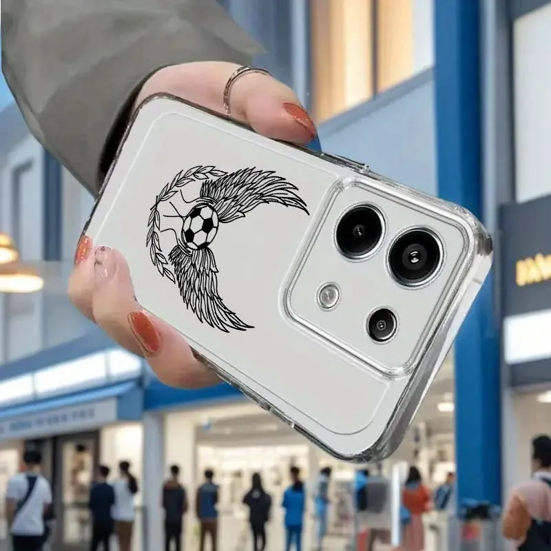 Etui na telefon z kreatywnym wzorem piłki nożnej dla Xiaomi Redmi Note 8 8T 9 9T 11E 12 13 14 Pro Plus Turbo 5G, modne, przezroczyste, z TPU