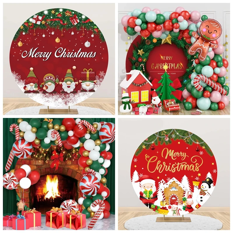 

Christmas round background Santa Claus snowman Christmas tree garland Christmas party decoration photography background props