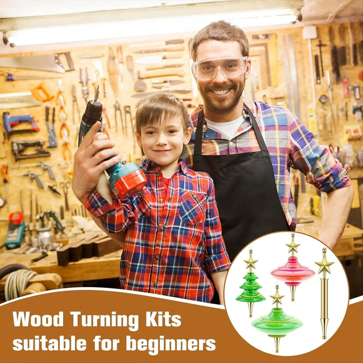 NEW 12 Set Christmas Tree Ornament Woodturning Project Kit, Star Tree Hanging Decoration Holiday Woodturning Kit Making