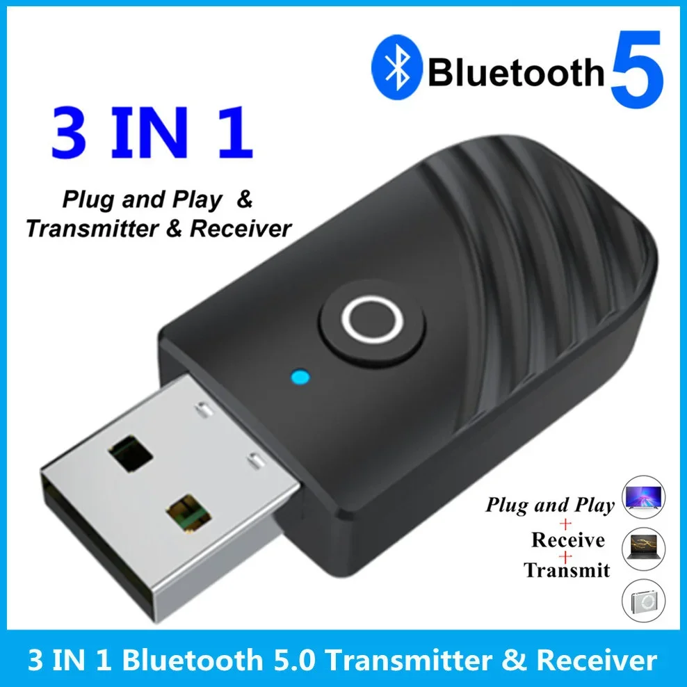 

3 in 1 USB Bluetooth 5.0 Audio Receiver Transmitter Apply to Computer TV Adapter Car Dual Output For Speakers Headphones