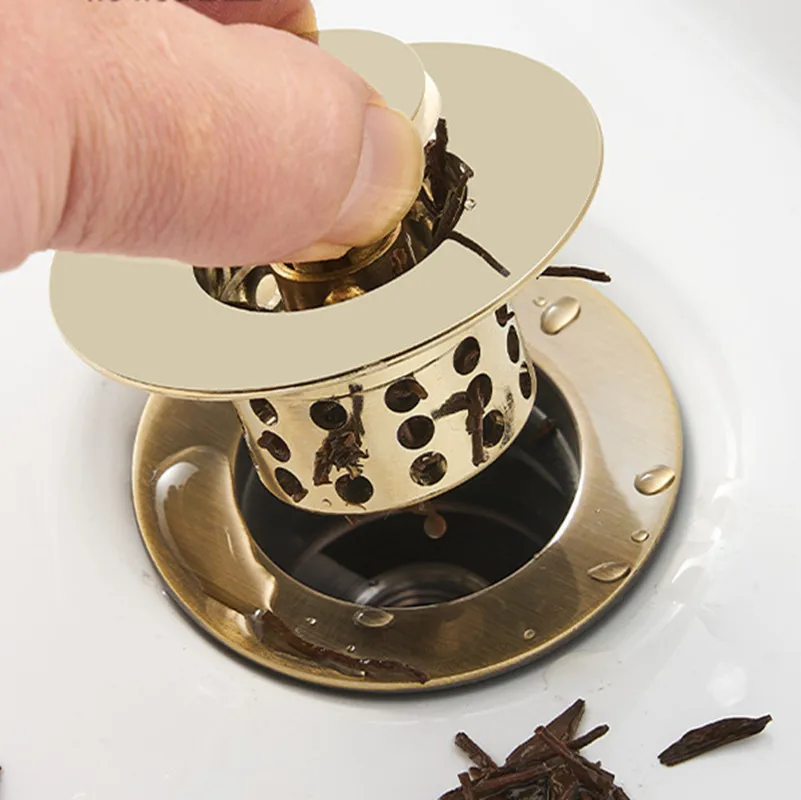 Universal Brass Pop-Up Bounce Core Basin Drain Hair Catcher Bath Stopper Sink Strainer Plug Kitchen Accessories