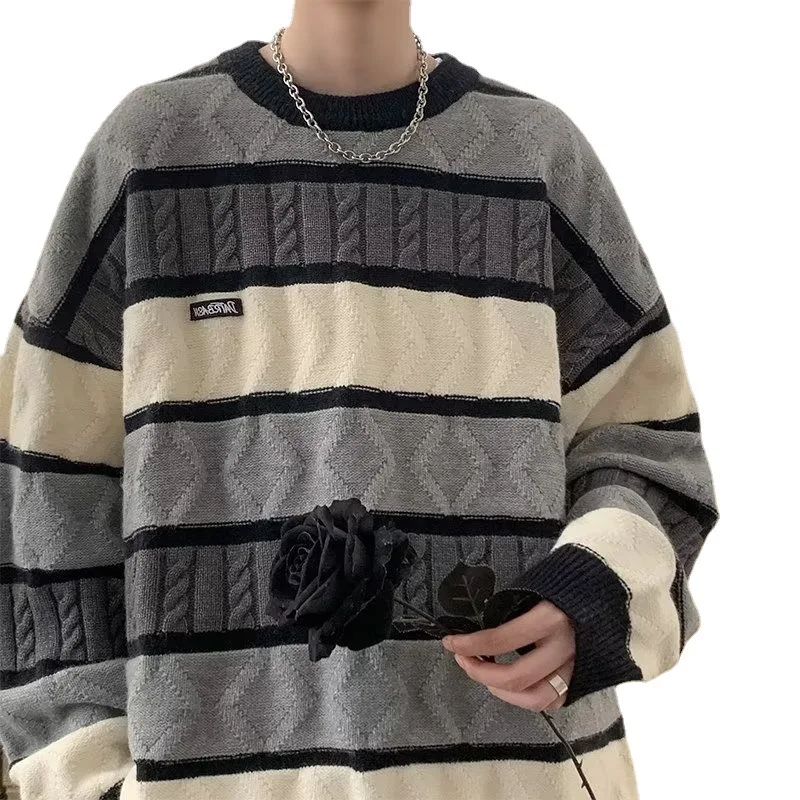 A righe girocollo tubo dritto gioventù popolare maglione maglione manica lunga da uomo nuova moda inverno Casual Pullover