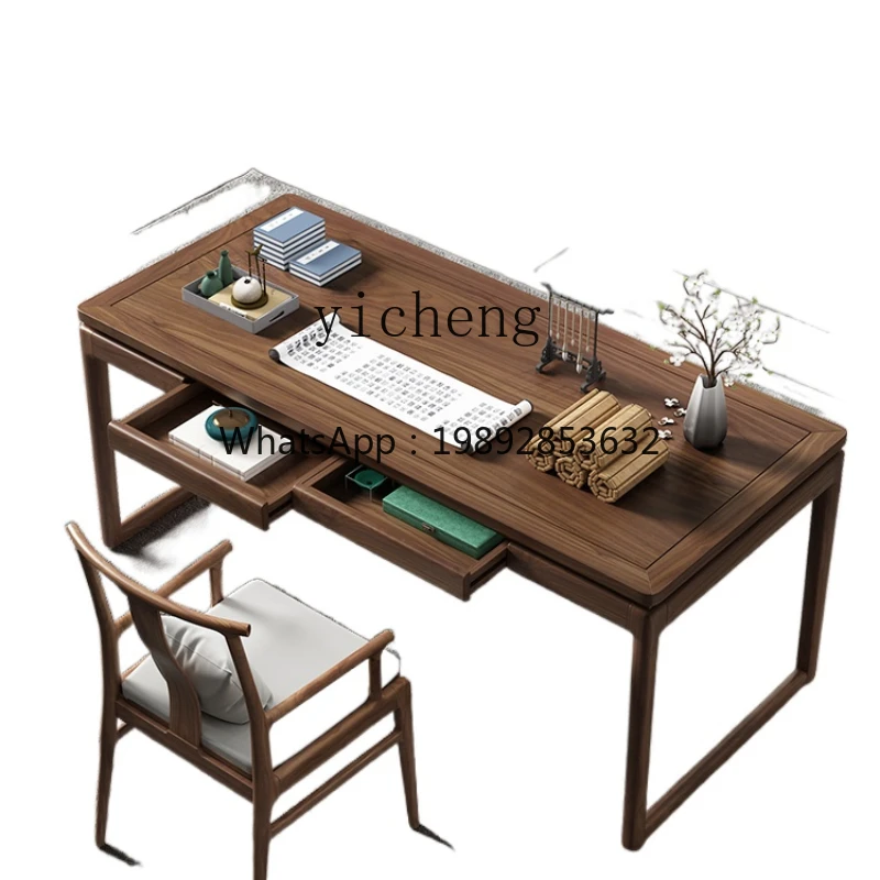 ZZ Black Walnut Wooden Desk Pure Solid Wood Calligraphy Table Old Elm Chinese Studies Painting Table Writing Desk