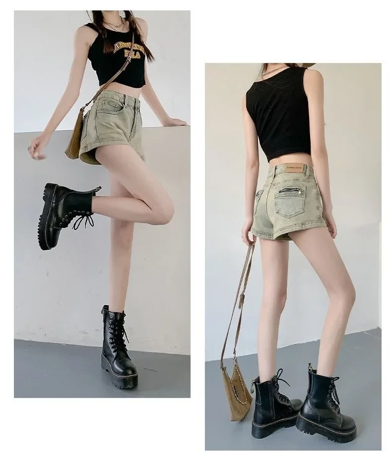 Summer New Fashion Women's American Vintage Slim Washed Light Blue Jeans Shorts Casual Trendy High Waist Skinny Denim Shorts