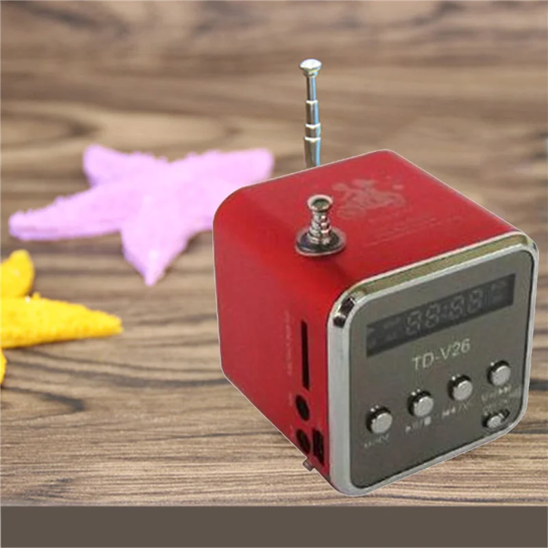 B49C 2X TD-V26 Digital Portable Mini Fm Radio Receiver LED Loudspeaker Wireless Speaker MP3 Support SD/TF Card Red