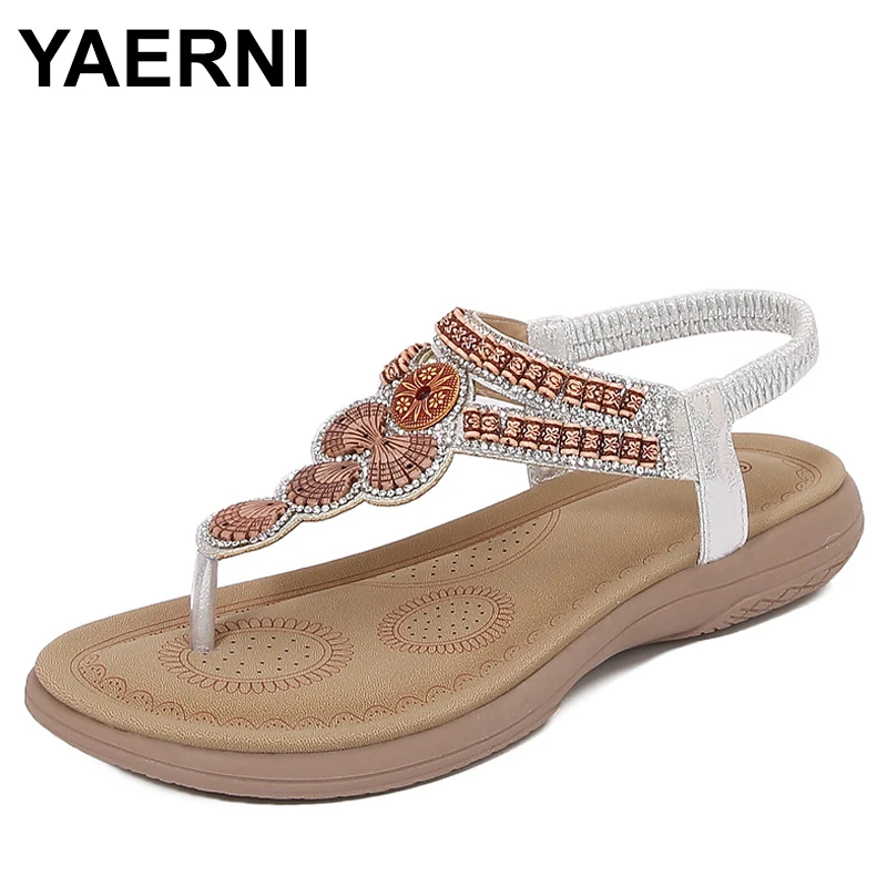 Летние трендовые женские сандалии, простые легкие повседневные туфли на плоской подошве, большой размер, носок с бриллиантами, на низком каблуке