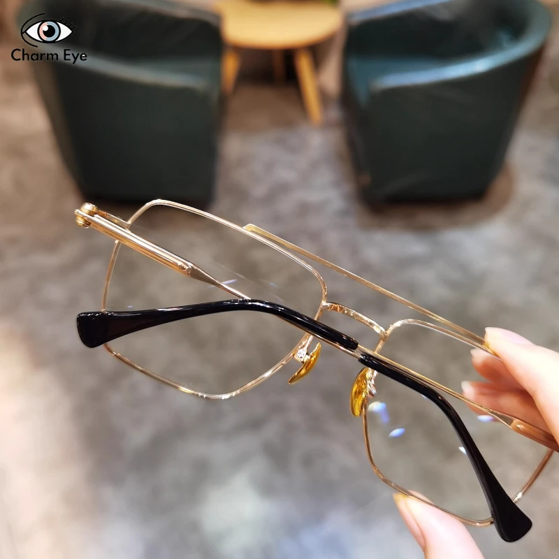الرجعية إطار كبير مزدوج شعاع إطارات النظارات الرجال النساء العصرية الأعمال موضة مربع الراقية قصر النظر مكافحة نظارات الضوء الأزرق #2