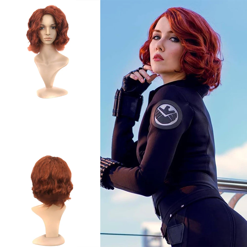 Black Widow Style Cosplay Synthetic Short Curly Hair 15-Inch Burgundy Natural Heat-Resistant Wig Suitable Women 'S Daily Party