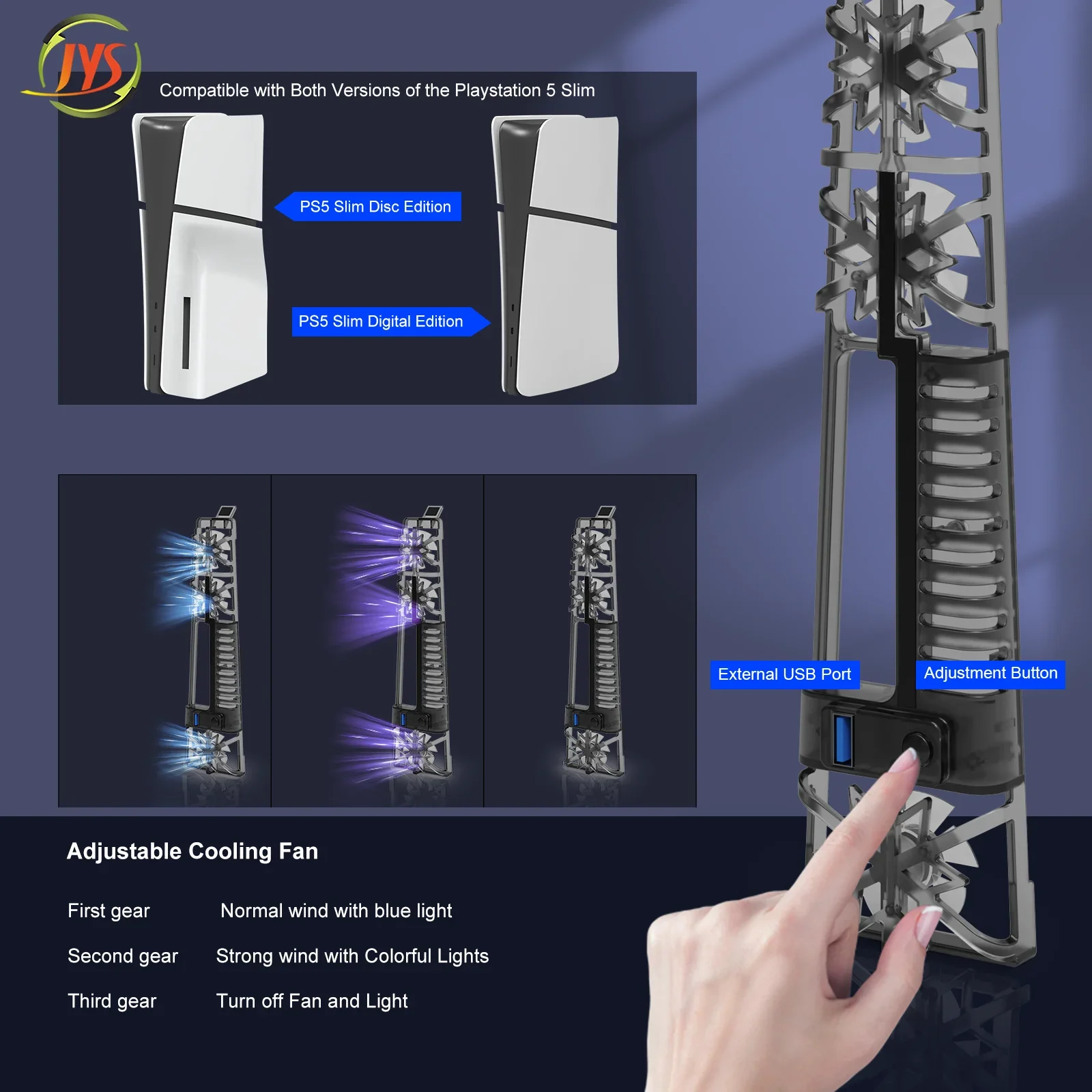 JYS-P5175 ventola di raffreddamento per ventola Console PS5 Pro per accessori da gioco slim PS5 con sistema di raffreddamento a luce LED