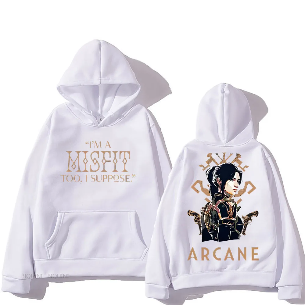 Arcane 2 Caitlyn Hooded Cartoon Print Harajuku Kawaii Cute Sweatshirt With Pocket Fleece Clothes Sudaderas Anime Retro Pullovers