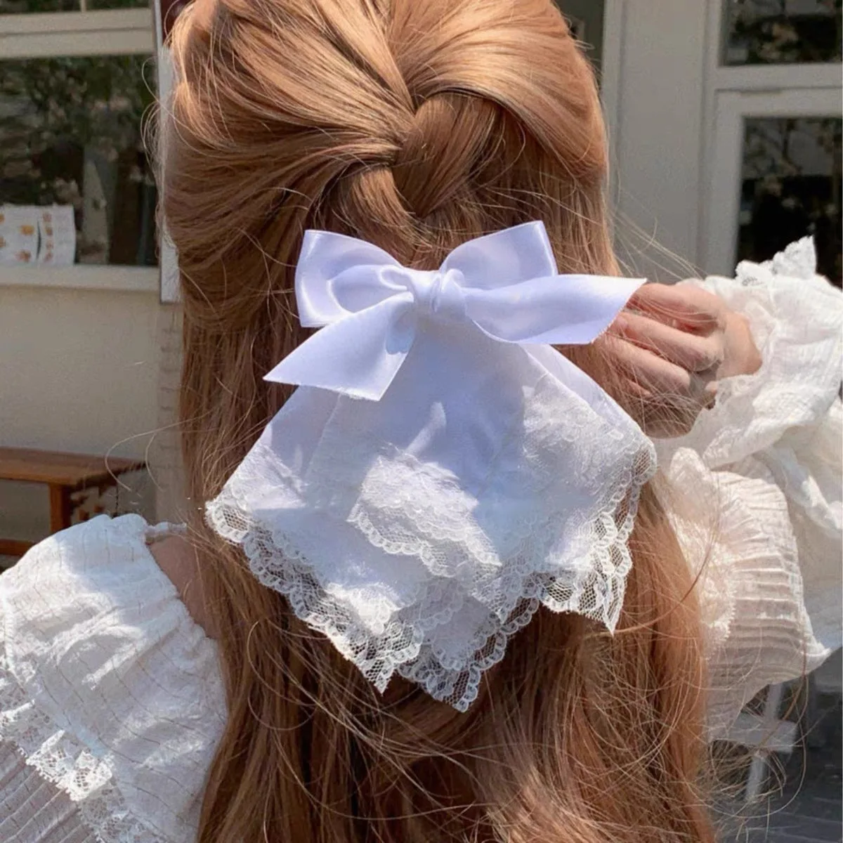 AWAYTR Lace Ribbon Square Hairpin Elegant Farbic Hair Clips Valentine Headwear Girl Hair Accessories Festival Gift