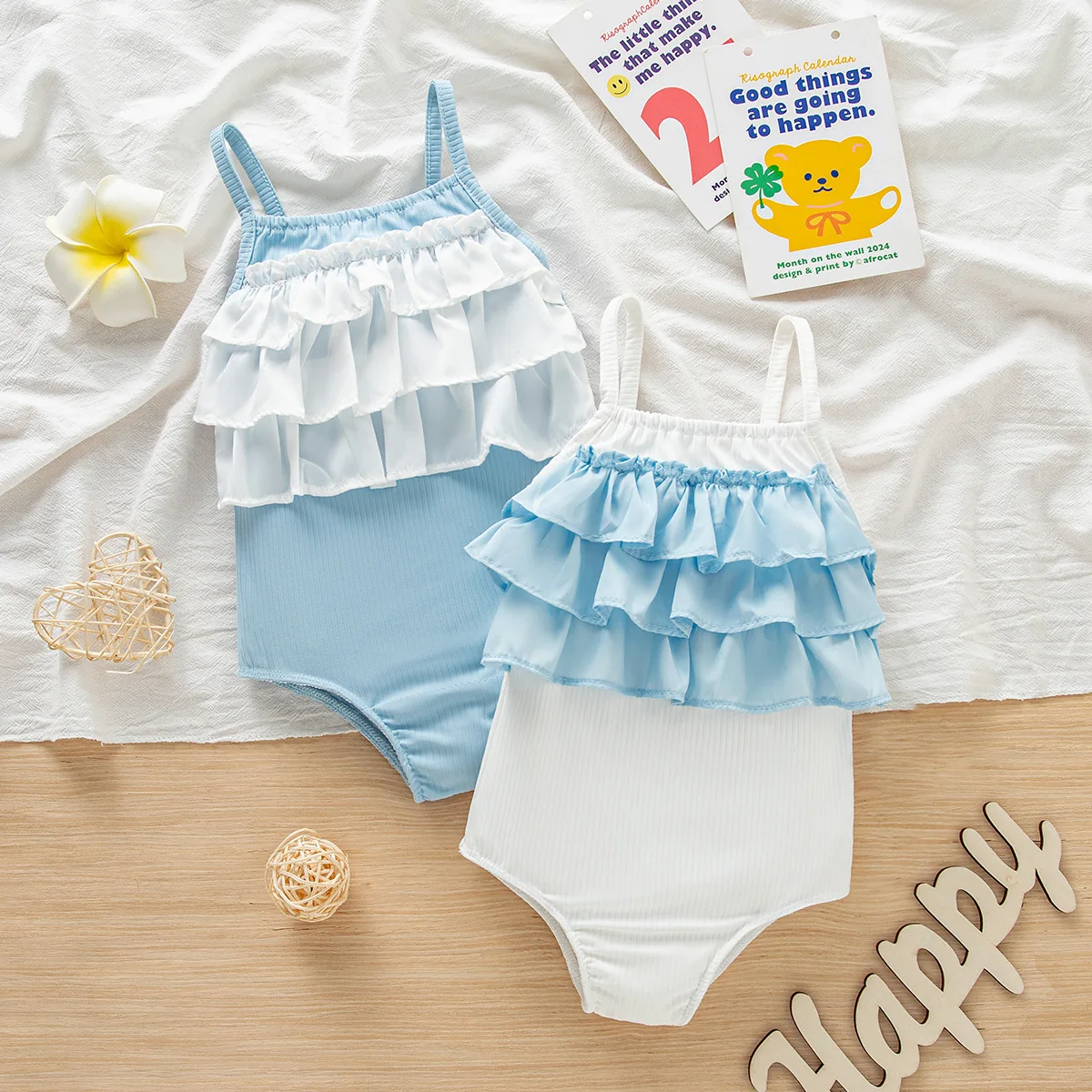 

Summer Trendy Western Sweet Pit Strips with Mushroom Edge Straps, Little Girl's One piece Swimsuit, Sports Style, Quick drying S