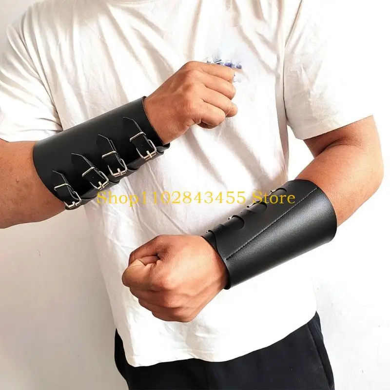 49MC Medieval Punk Vintage Wrist Guard for Men Fashionable for Parties and Festivals Vintage PU Arm Protector Buckle up Cuff