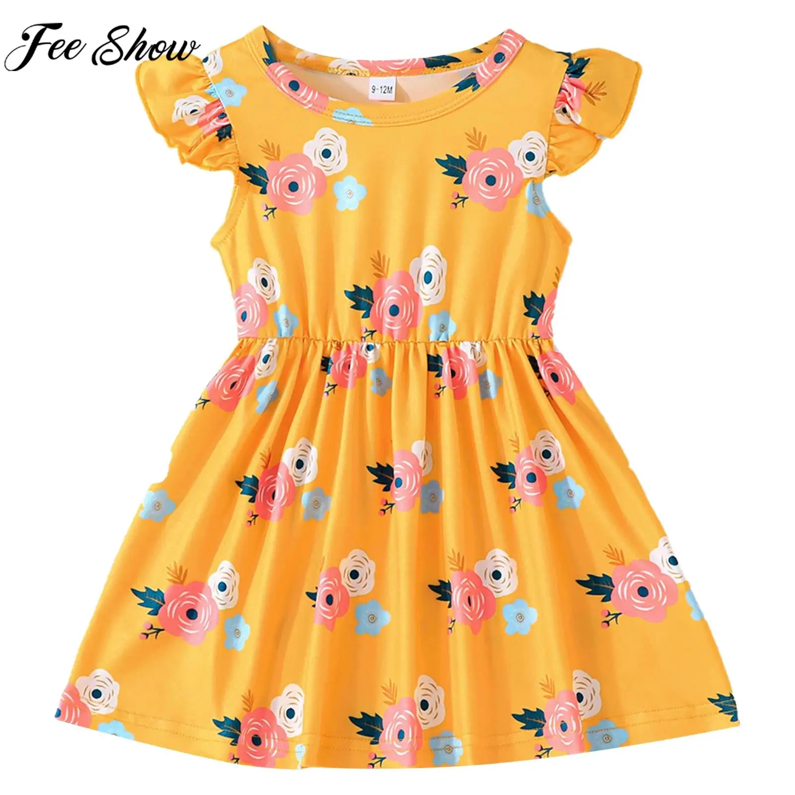 

Toddler Girls Summer Casual Print Dress Fly Sleeve Flower A-line Sundress for Daily School Street Birthday Party Photography