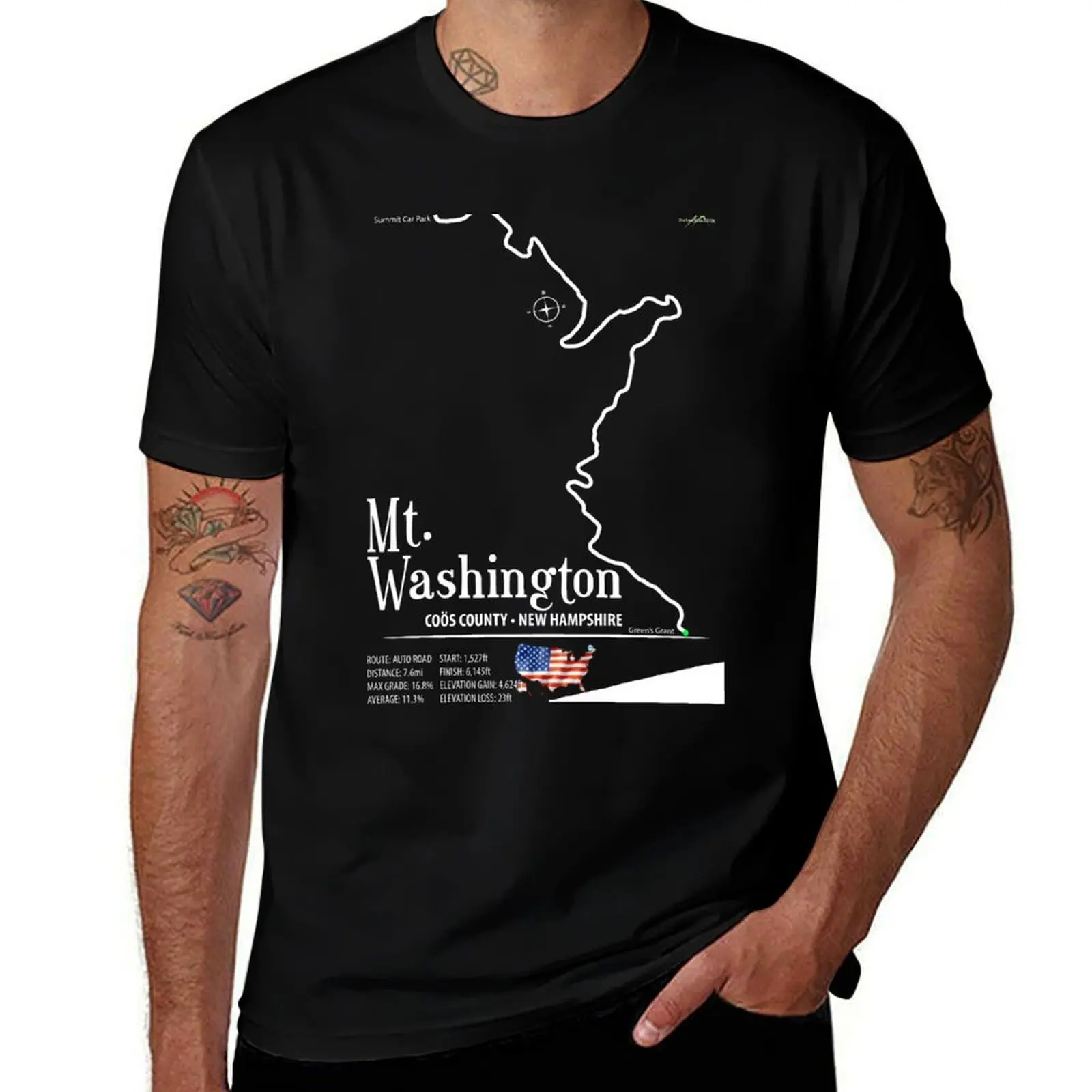 Mt. Washington New Hampshire USA Car Motorcycle Trail Map Sticker T-Shirt Soft Casual Short Sleeve Cotton Tee T-Shirt