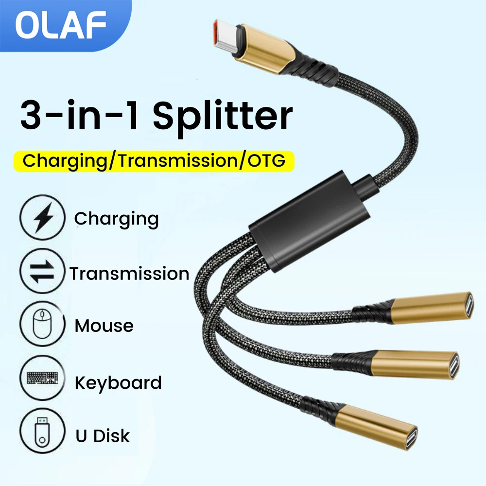 

3 in 1 Splitter OTG Adapter USB Type C To 3 USB/3 Type C Fast Charging/Data Transmission HUB Splitter OTG Converter For Laptops