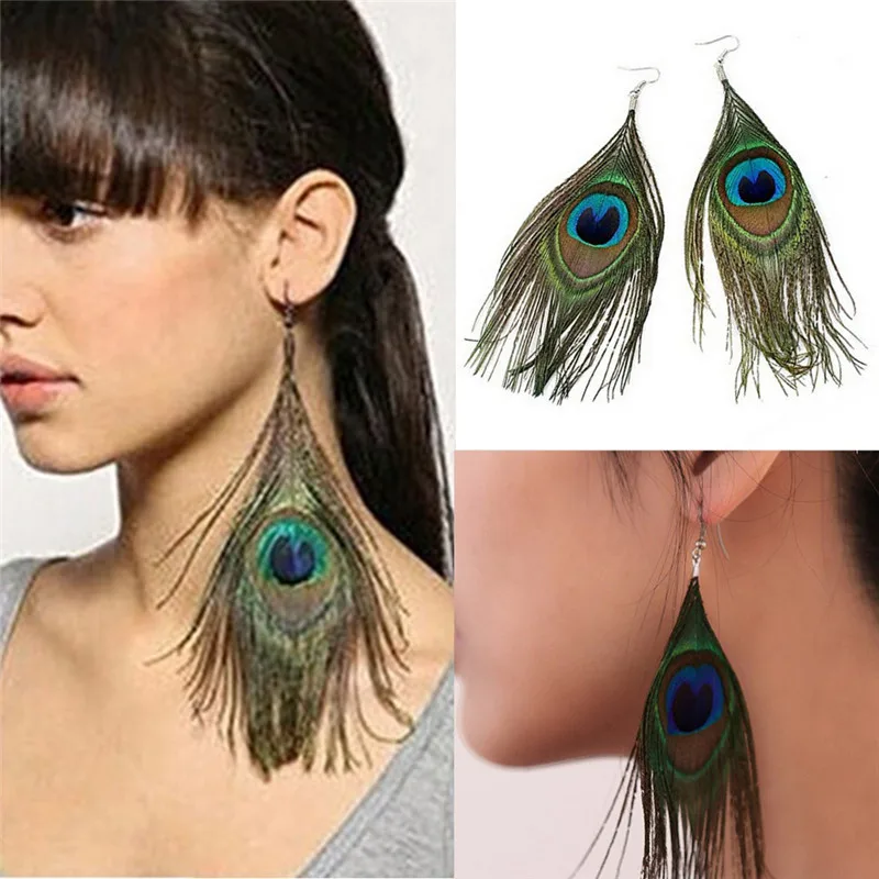 1Pair Handmade Natural Feather Drop Earrings Vintage Boho Multicolor Pheasant Feather Earrings WomenWinter Party Boho Style