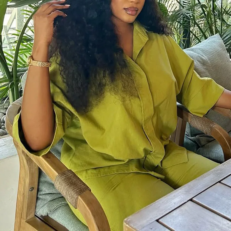 2 Piece Sets Outfit Summer Loose Straight Pants For Woman And Shirt Suit For Lady Dressy Casual Outfit Conjunto Dos Piezas Mujer