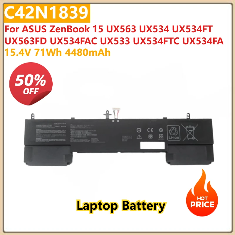 

Laptop Battery C42N1839 15.4V 71Wh 4480mAh For ASUS ZenBook 15 UX563 UX534 UX534FT UX563FD UX534FAC UX533 UX534FTC UX534FA