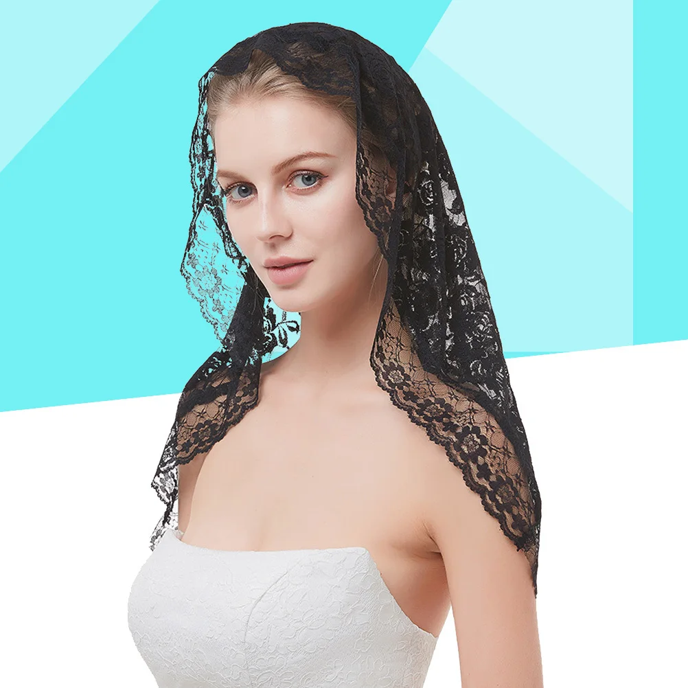 

Черная короткая свадебная фата с кружевом и цветочным принтом для фотосессии невесты, косплей, мягкий прочный аксессуар для волос, элегантный дизайн, свадебная фата невесты