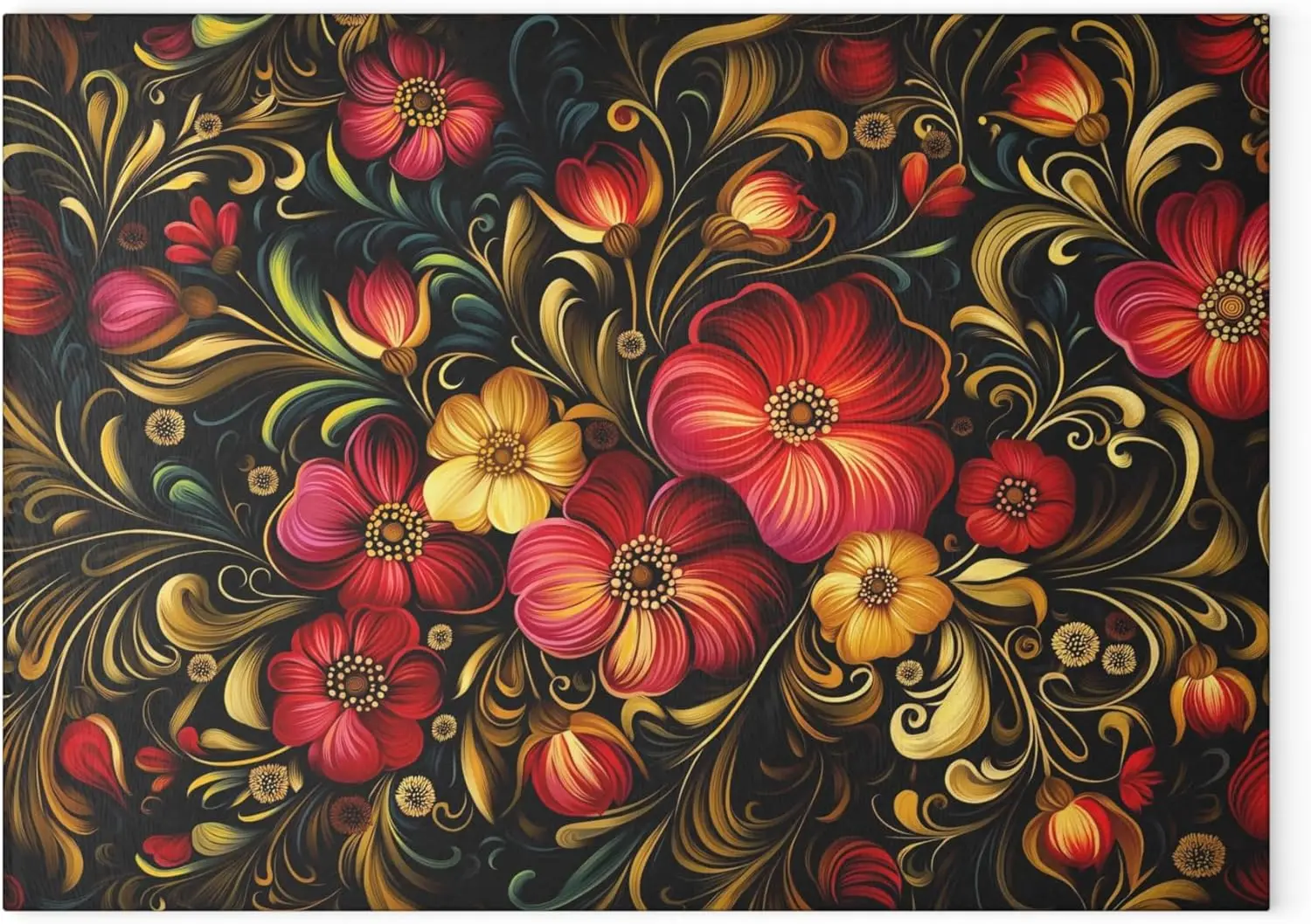 

ElegantlySimple - The USA - Tempered Glass Cutting Board, Russian Khokhl Red Flowers Cheese Charcuterie Tray