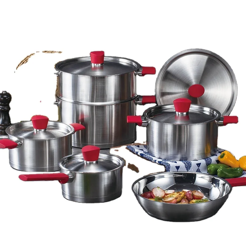

kitchenware Straight Body Design Pot Sets Kitchen Stainless Steel Cookware Sets Bakelite Handle with Soft Touch