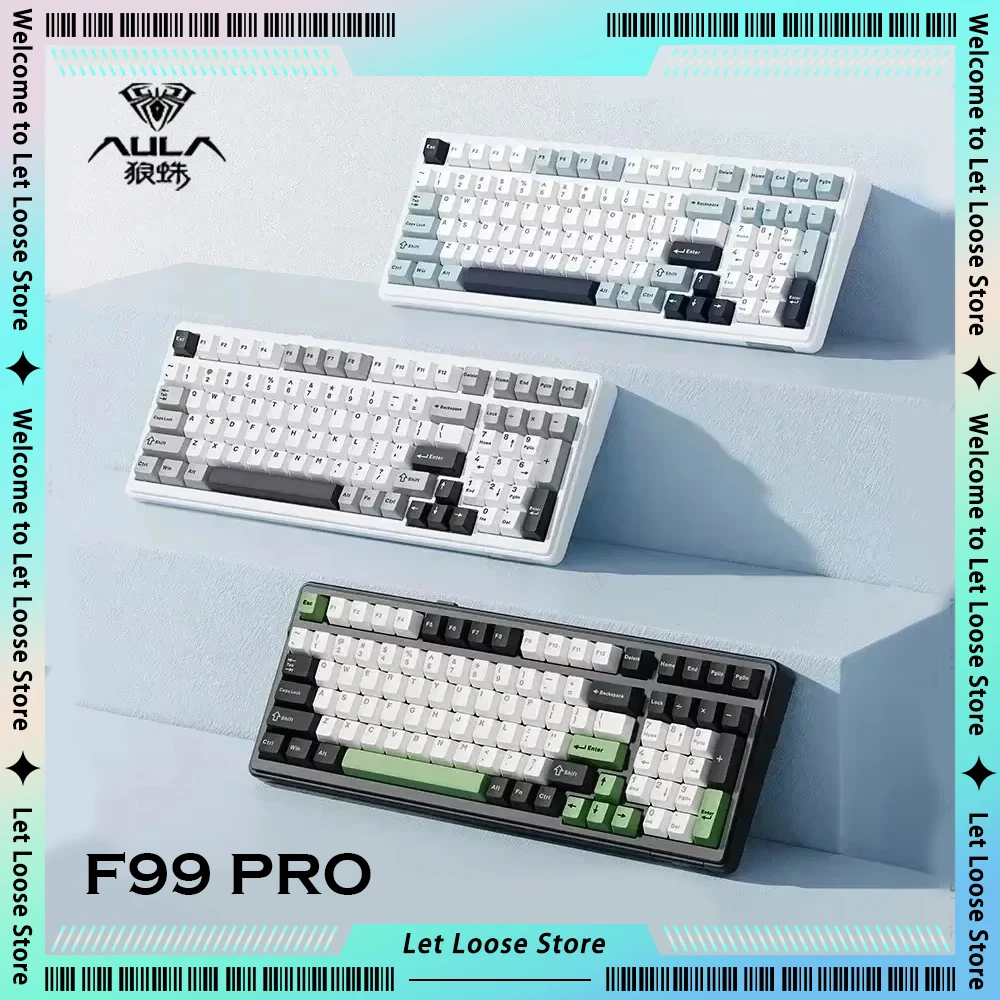 AULA F99 Pro Keyboards 2.4g  Wireless Bluetooth Wired 3 Mode Mechanical Keyboard 98 Key RGB Hot Swappable Customized  for Gaming