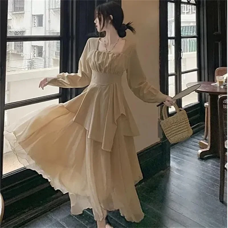 

Pure Desire Wind Set Autumn 2024 New Style Square Collar Irregular Belly Covering Top Mesh Half Skirt Two Piece Set Women's Wear