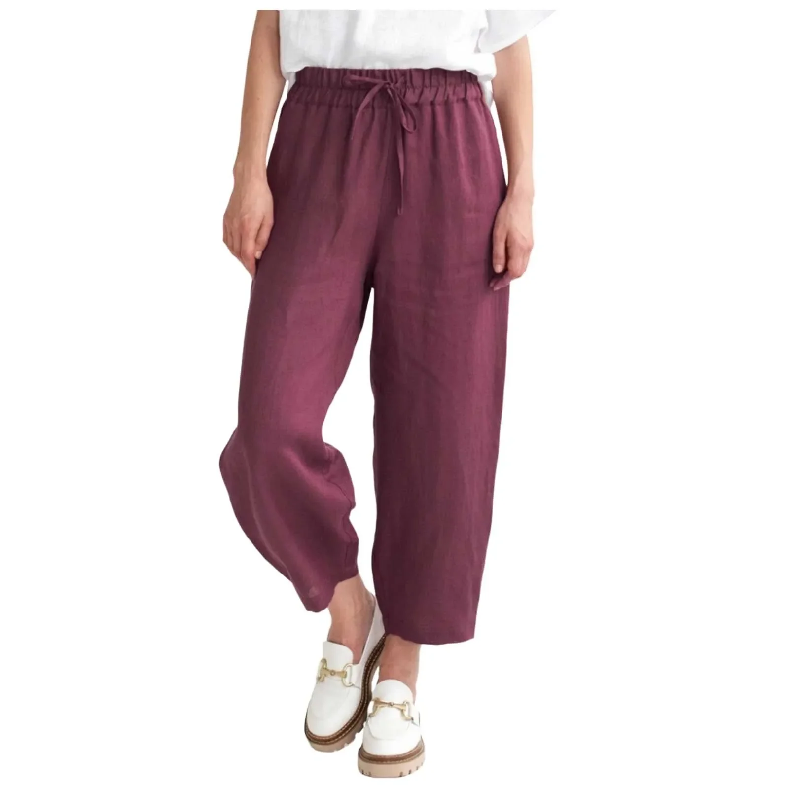 

Cropped Pants Cotton Linen Pants Harajuku Trousers Oversized Wide Leg Pants Loose Elastic Waist Jogger Pants Woman Clothing