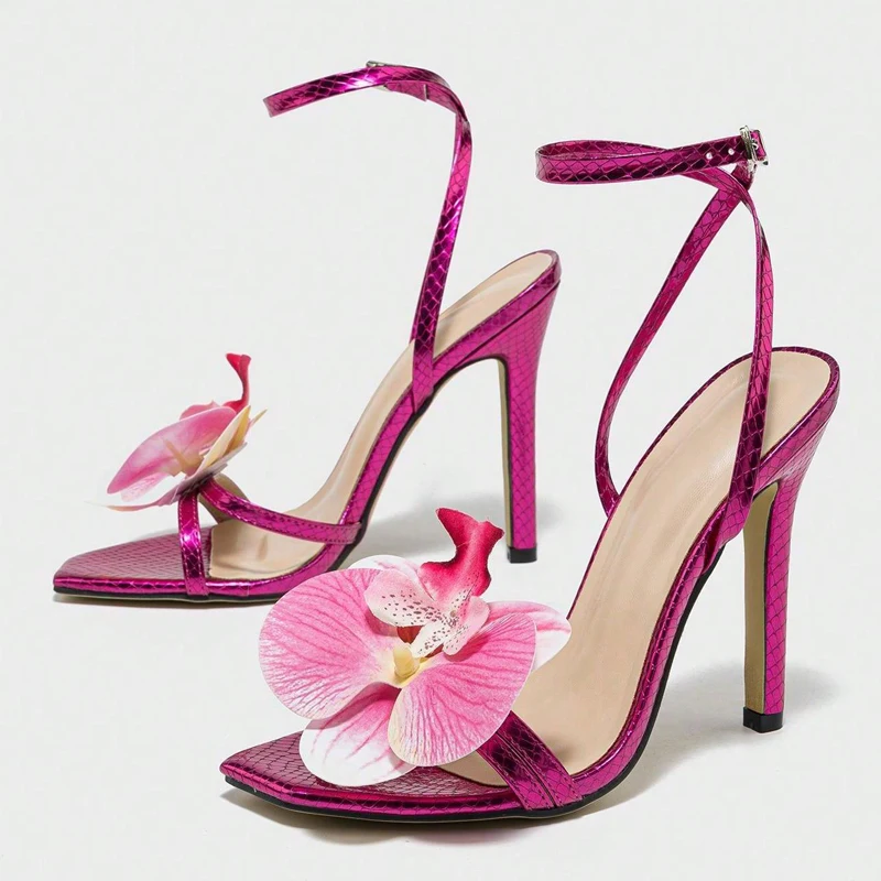 

2025 Fashion Sandals Woman Butterfly Decoration Cross Back Buckle Strap Pumps Open Toe Thin High Heels Praty Stripper Shoes