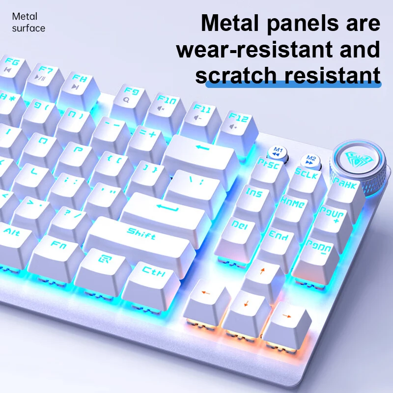 AULA 블루투스 무선 기계식 키보드, 3 가지 모드, 금속 패널, 2 색 사출 성형, 멋진 백라이트 효과, 87 키, F3001