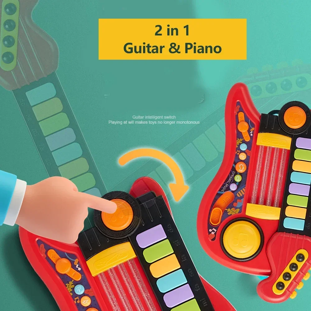 Guitar 2 In 1 Folding Musical Instrument Electronic Piano Brain-Training Educational Toy Birthday Gifts for Girl Boy