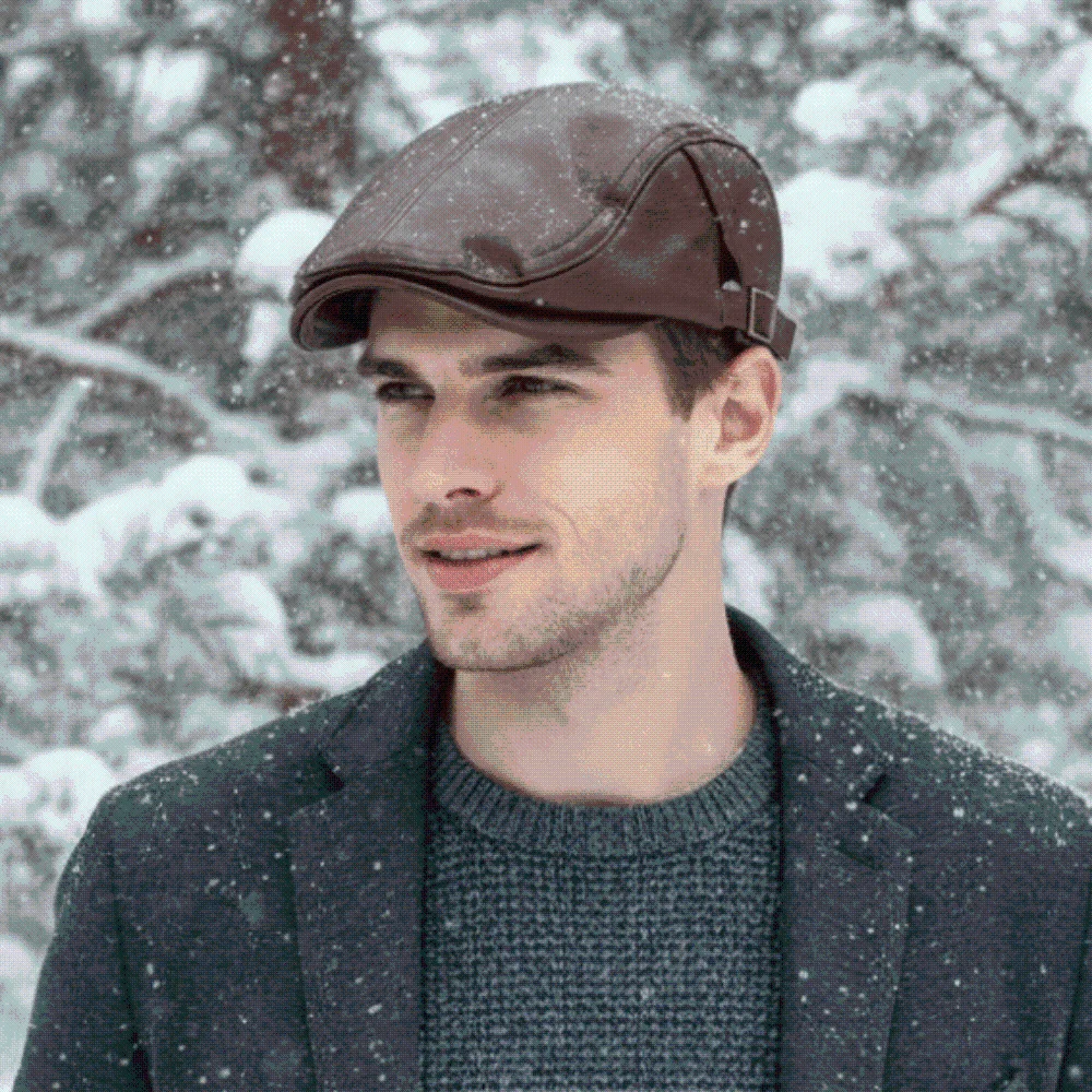 PU Leather Leather Beret British Style Autumn Winter Flat Cap Adjustable Buckle Retro Vintage Newsboy Hat Chilly Days