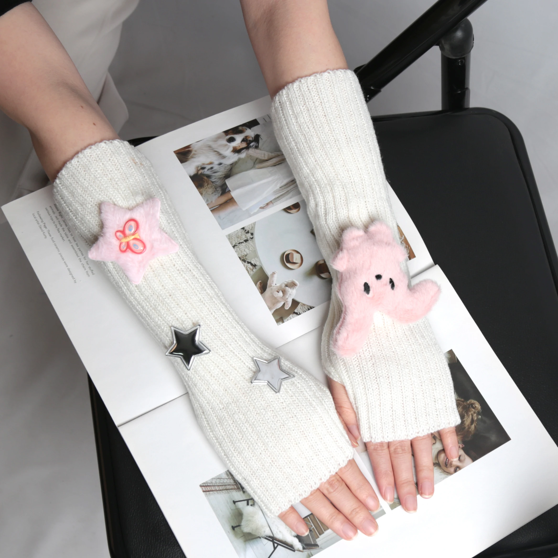 Mädchen Niedliche Fingerlose Handschuhe Winter Bein- und Armwärmer Gothic Sterne Hasen-Dekoration Accessoire Handschuh Lässige Handgelenk-Cosplay-Handschuhe