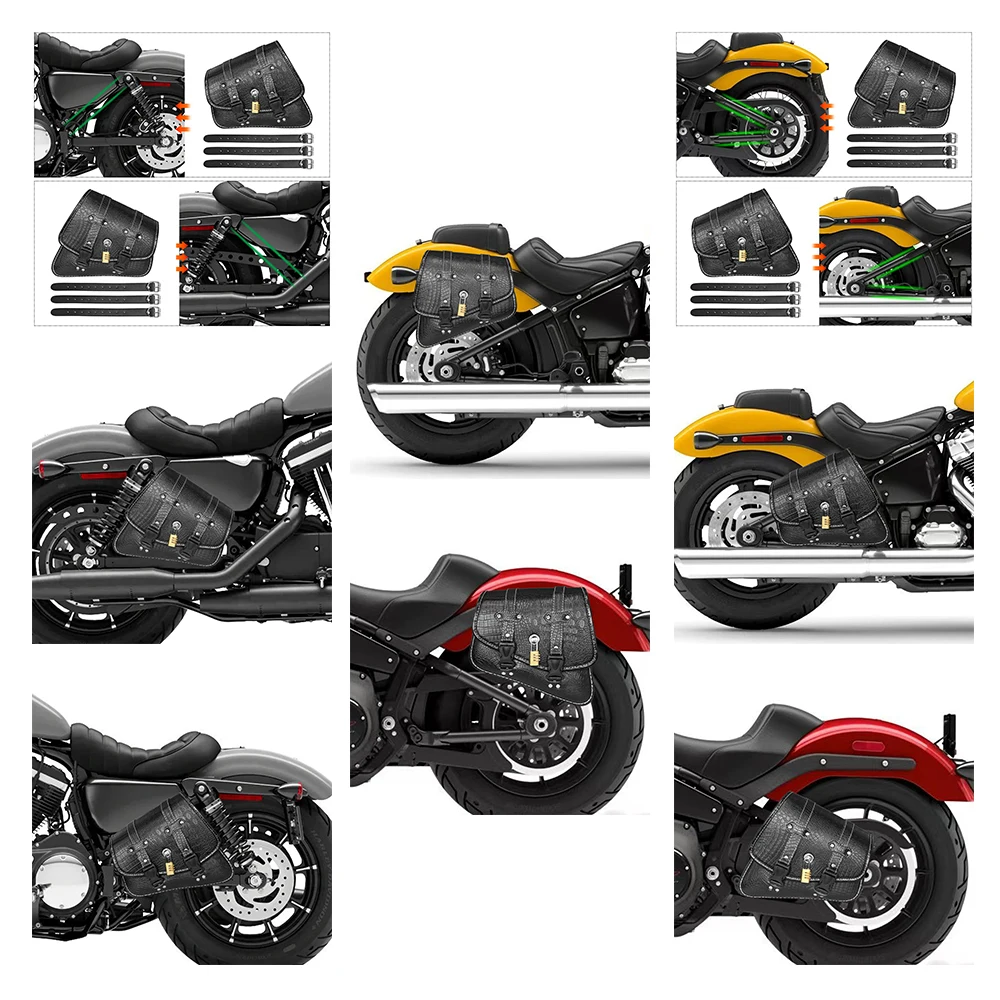 Motorcycle PU Leather Side Saddle Bags Fit for Harley Sportster XL 883 1200 Chopper Cruiser Cafe Racer Softail Bobber