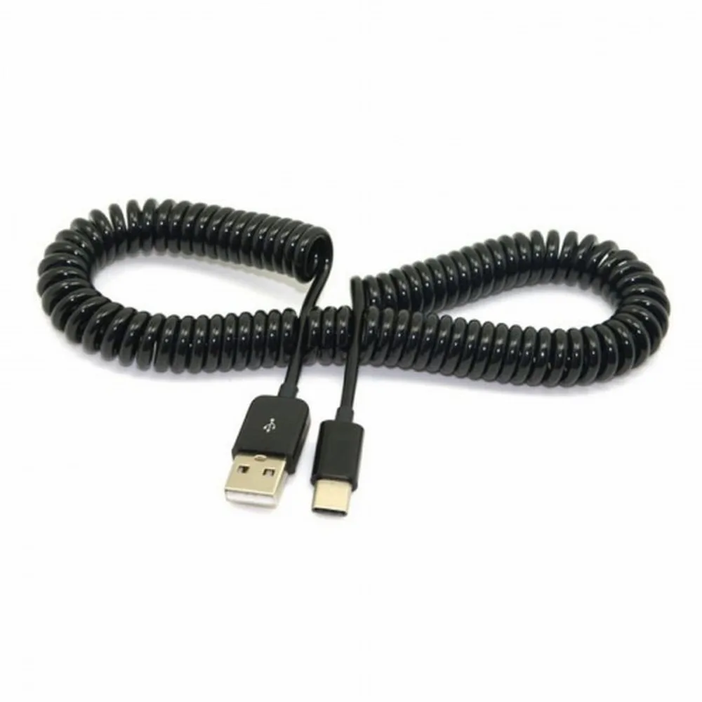 Cable en espiral con resorte de USB-C, Cable de datos macho tipo C A macho estándar USB 3,1 A, para tableta y teléfono móvil, USB-C 2,0