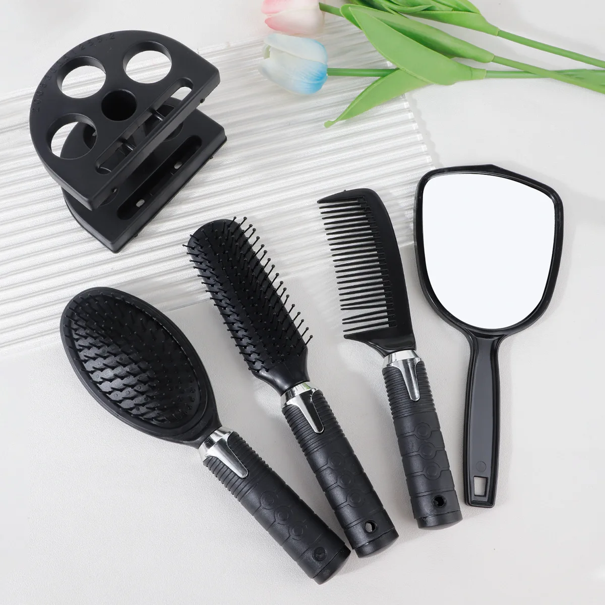 

4-Pack Comb Brush Set with Mirror Hair Brush Holder Professional Massage Comb Cosmetic Hair Styling Tool Set