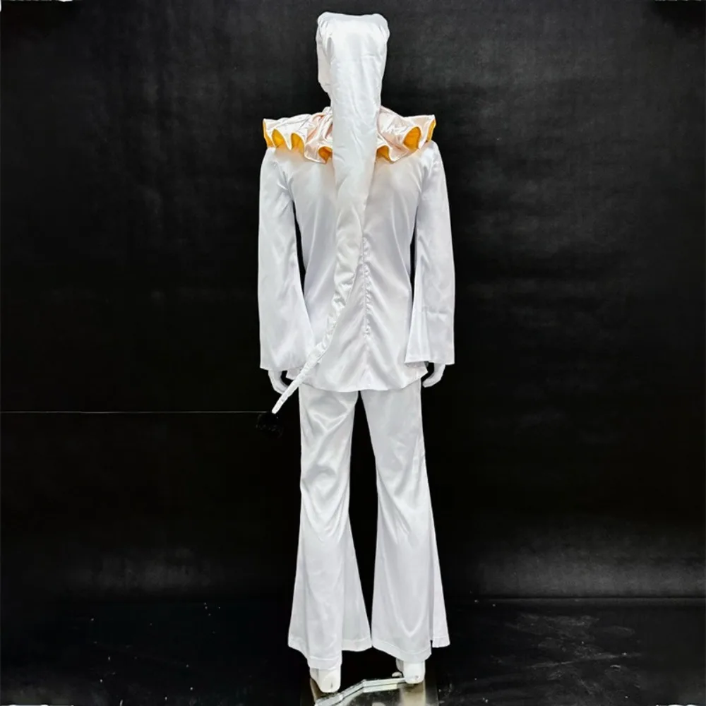 Horror Game The Freak Circus White Pierrot Clown Cosplay Costume Halloween Party Masquerade Performance Clothing Wig for Adults view 3