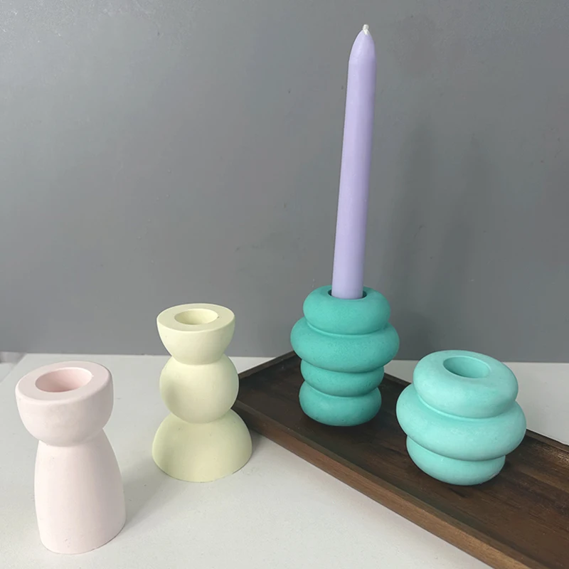 Geometric Candle Holder Silicone Mold DIY Concrete Semicircle Candlestick Mould Handmade Resin Plaster Molds Crafts Home Decor