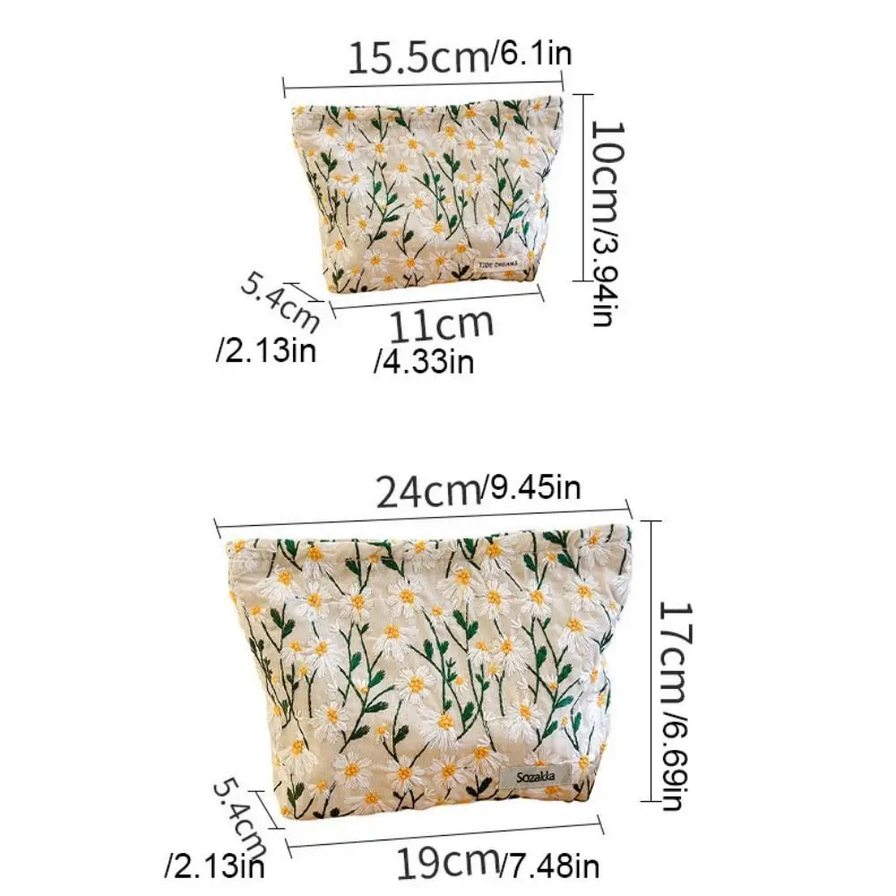 Floral Daisy Makeup Bag Large Capacity Canvas Embroidered Cosmetic Bag Korean Style Toiletries Organizer Jacquard Storage Bag