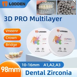 Lodden Zirconia 3D PRO Multilayer Block 98mm*10-16mm A1 A2 A3 Open System Zirconia Disc for CAD CAM Dental Materials