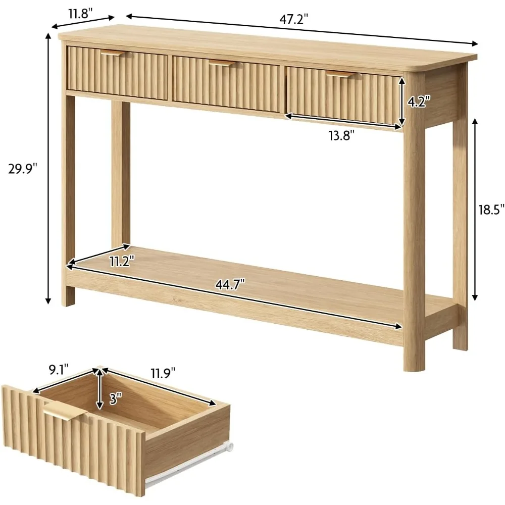 Fluted Console Table with Drawers, Modern 47.1