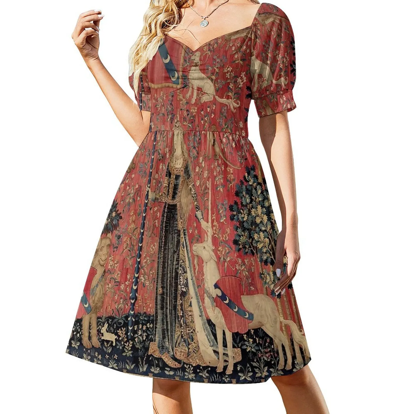 

Medieval Unicorn Floral Tapestry Short Sleeved Dress clothing women summer 2025 Dress