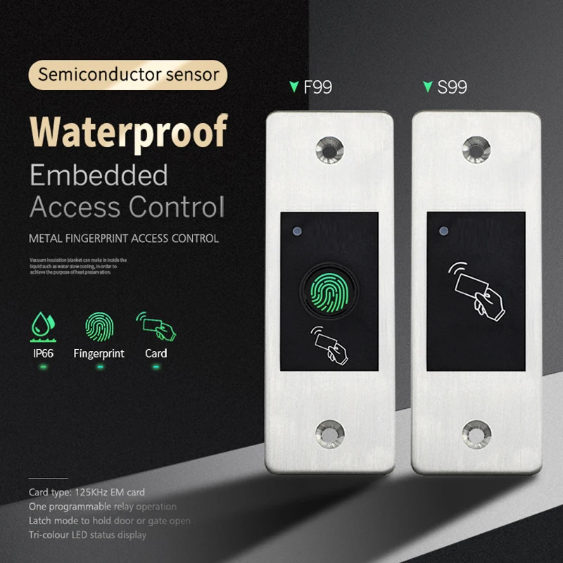IP66 Waterproof Embedded Fingerprint Access Control System 100 Fingerprints 3000 Cards 125kHz EM Card Support Capacitive Sensor