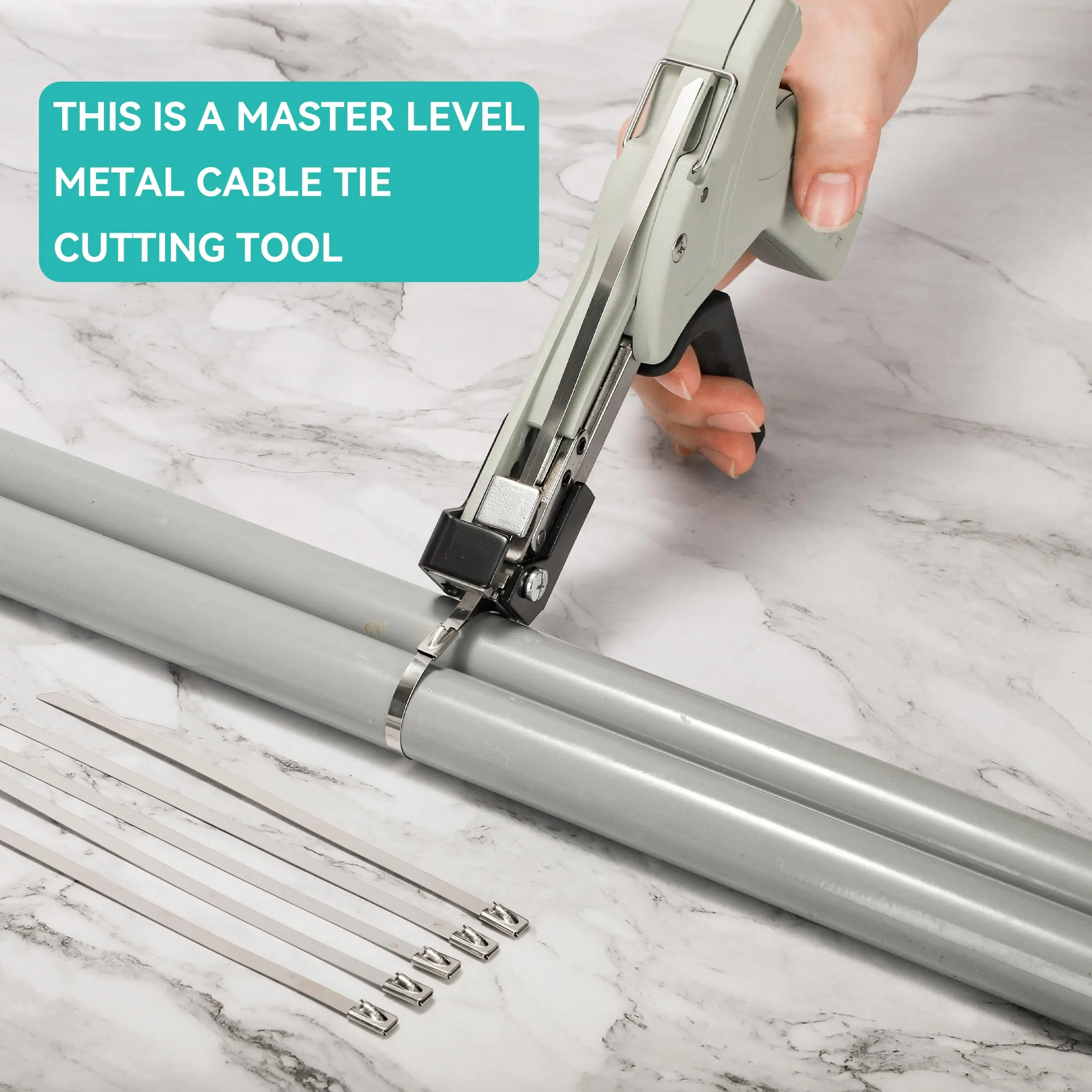Metal Zip Ties Cutter 304 Stainless Steel Cable Tie Gun Can Adjust Tightness One Hand Type for Self-Locking Heavy Duty