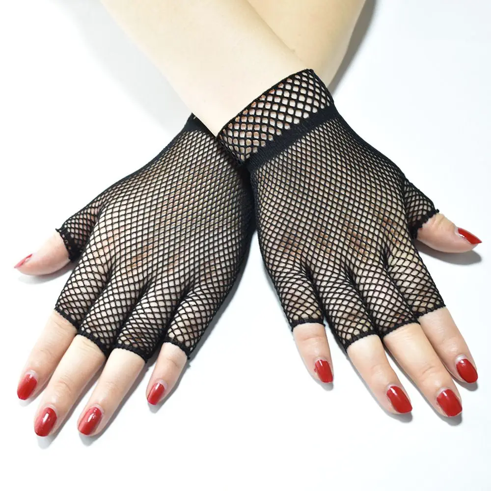 

Cool Theme Party Stretch Sexy Mesh Fishnet Gloves Half-finger Gloves Lace Mittens Short Gloves