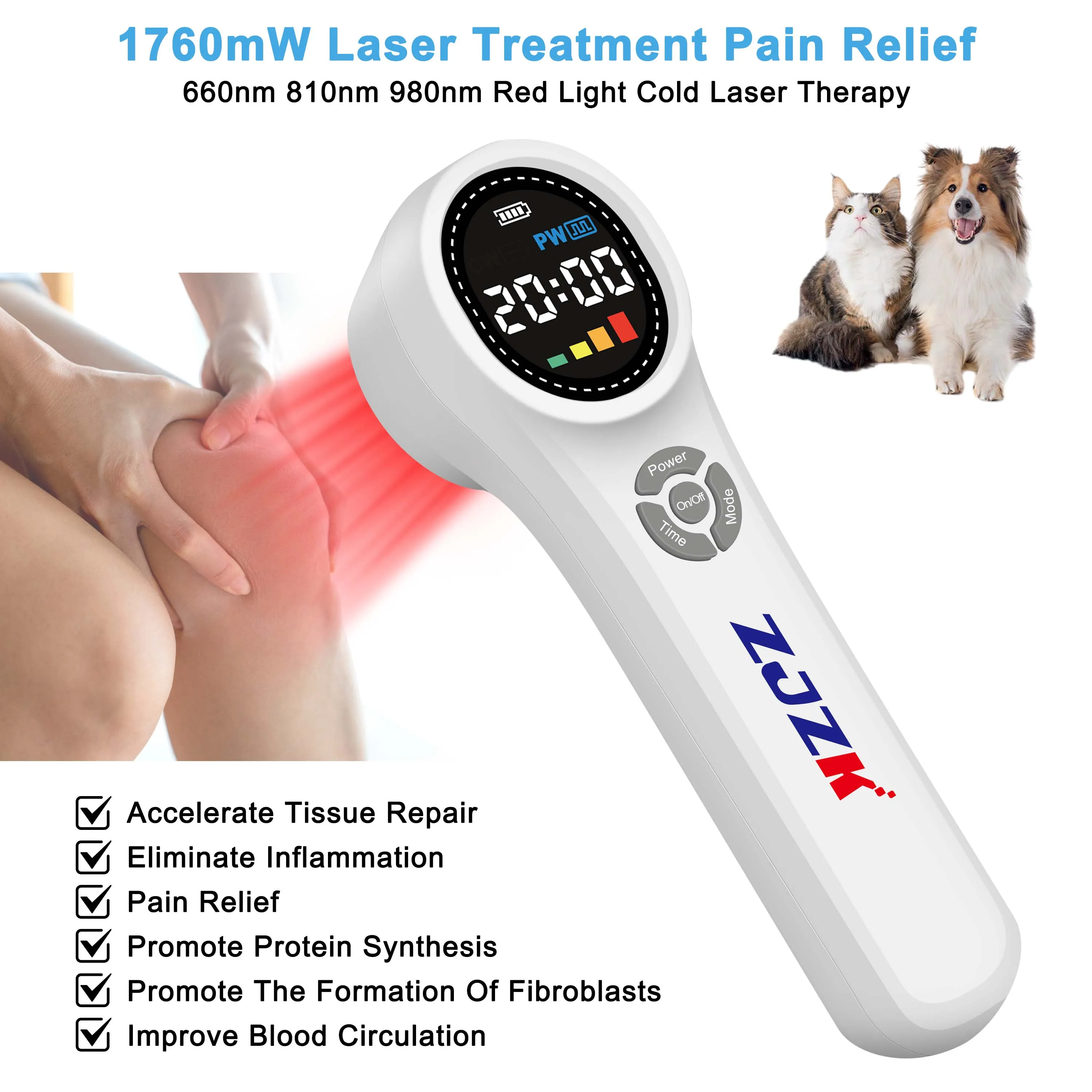 ZJZK 1760mW Medic Therapeutics Handheld Pain Management Laser Therapy 660nm 810nm 980nm Irradia For Muscle Strain arthritis