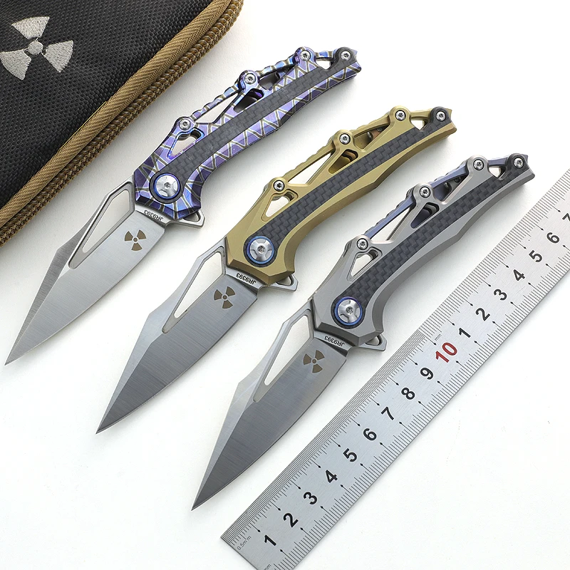 60HRC JR9393 Flipper Gift Knife M390 Blade Titanium Alloy Carbon Fiber Handle Ball Bearing Washer Outdoor Hunting Pocket Knife