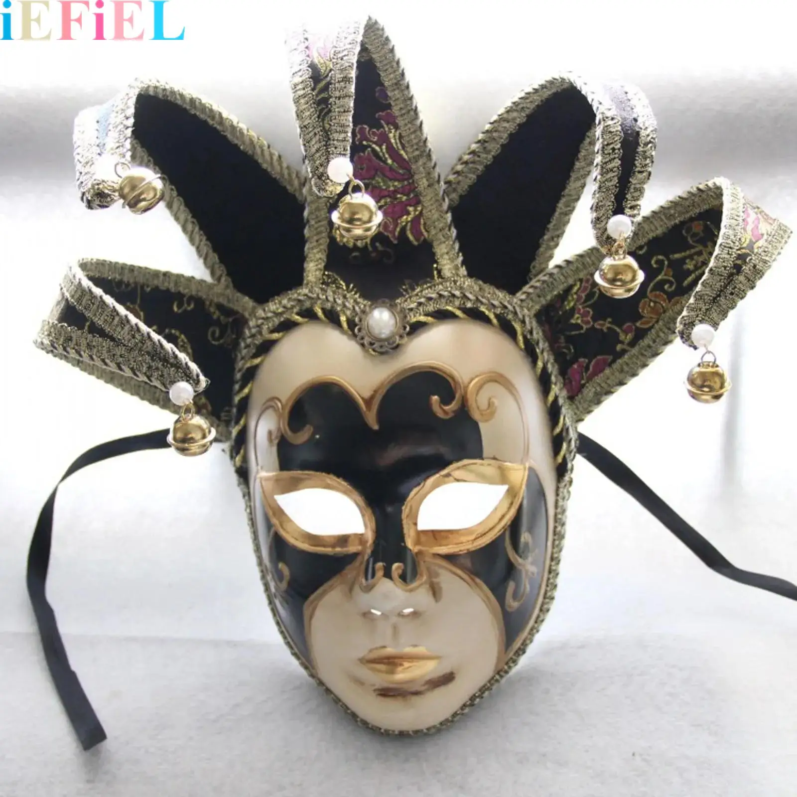 

1Pcs Masquerade Venetian Jester Mask Music Mardi Gras Bells Decorative Vintage Full Face Mask for Adults Halloween